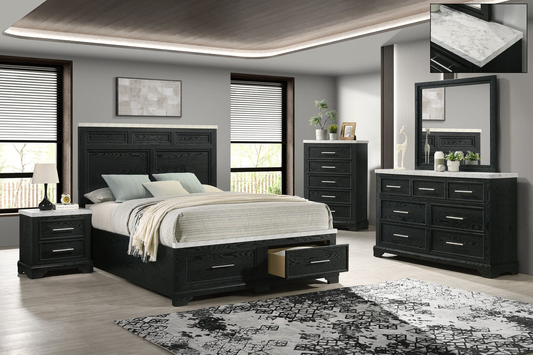 Tove Black Storage Platform Bedroom Set
