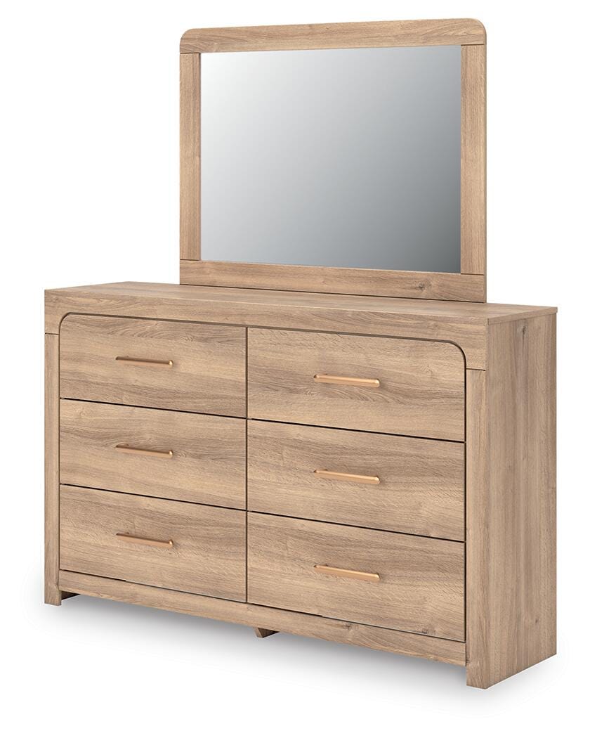 Kinlanni Tan Upholstered Platform Bedroom Set angled view