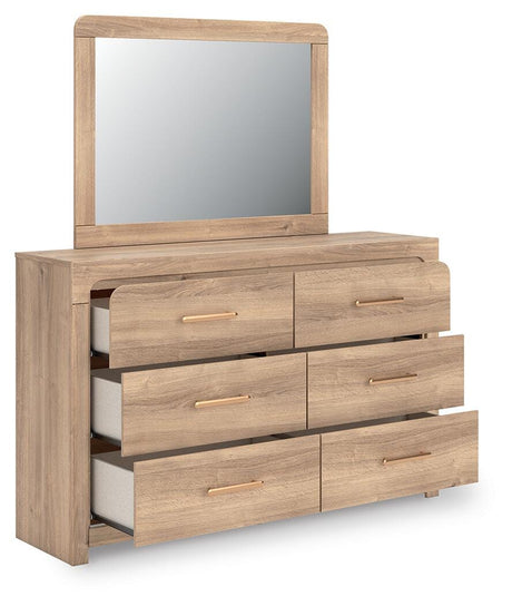 Kinlanni Tan Upholstered Panel Bedroom Set angled view