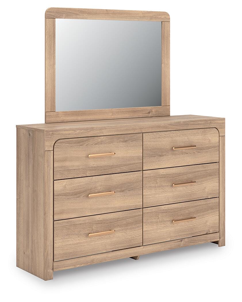 Kinlanni Tan Upholstered Panel Bedroom Set angled view