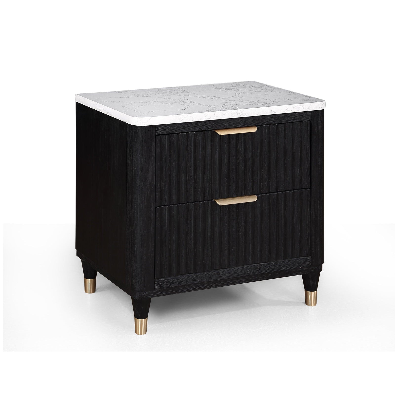 Kara Black White 2 Drawers Nightstand