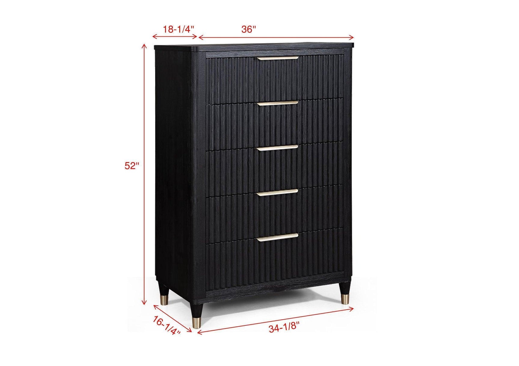 Kara Black White 5 Drawers Chest