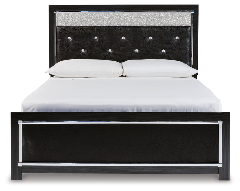 Kaydell Black Queen Upholstered Panel Platform Bed