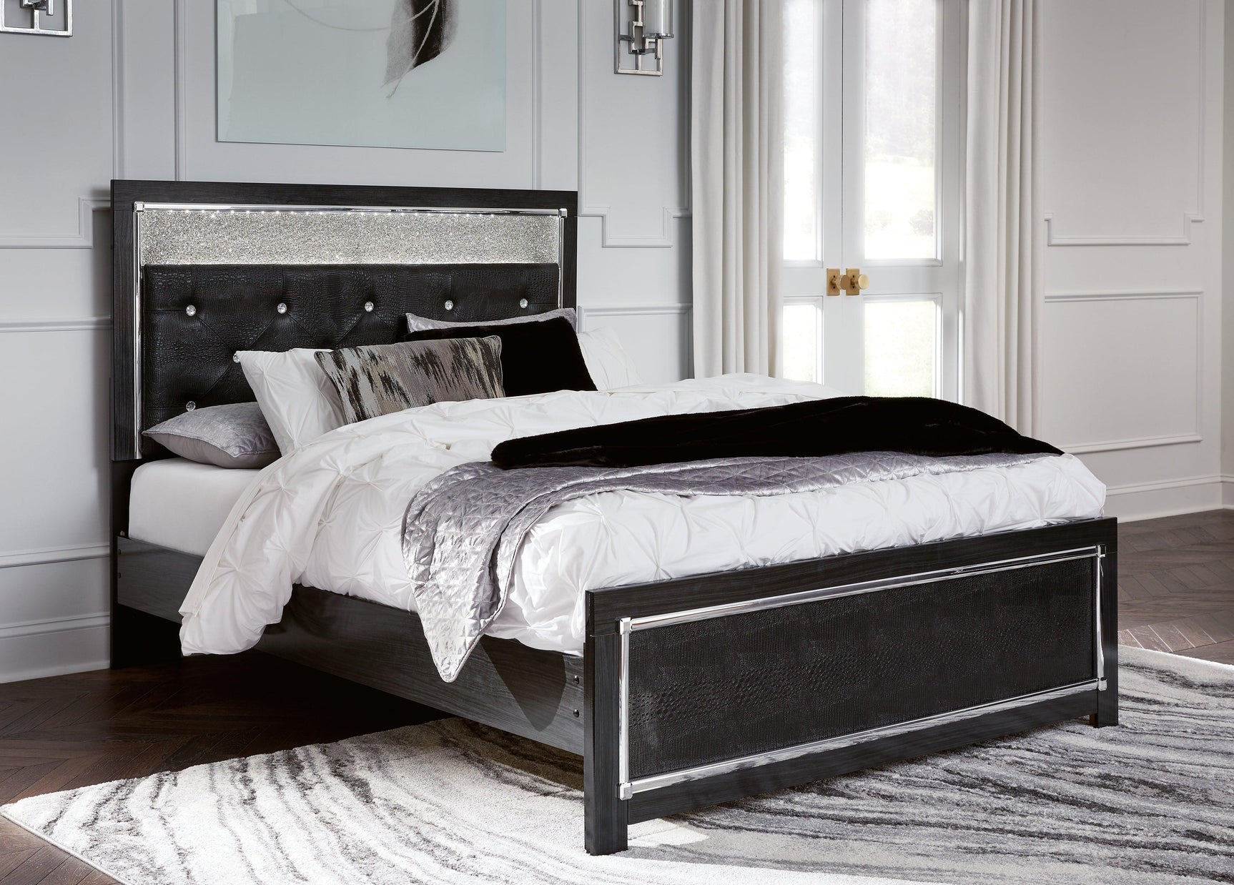 Kaydell Black Queen Upholstered Panel Platform Bed