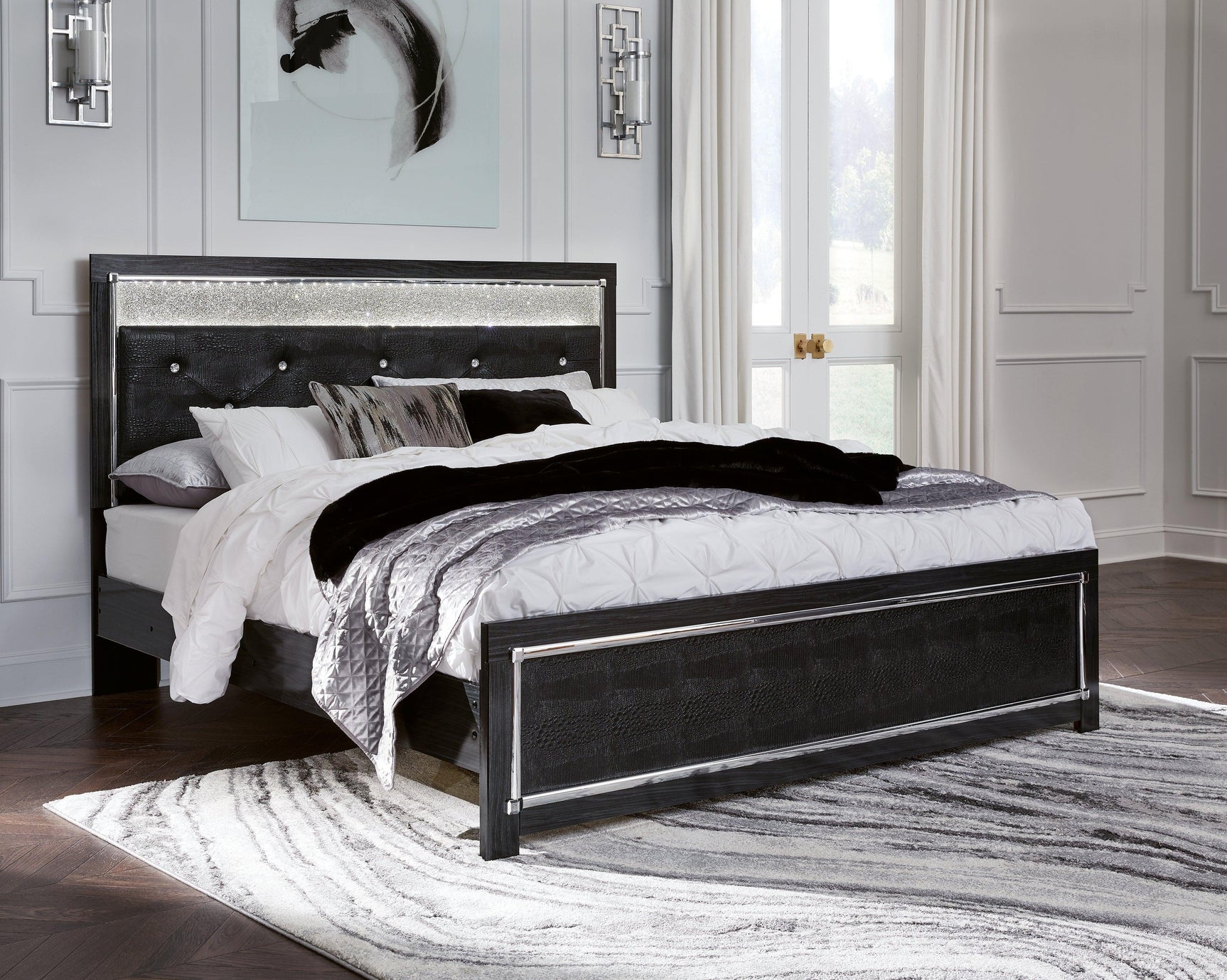 Kaydell Black King Upholstered Panel Bed B1420B21 - Ella Furniture