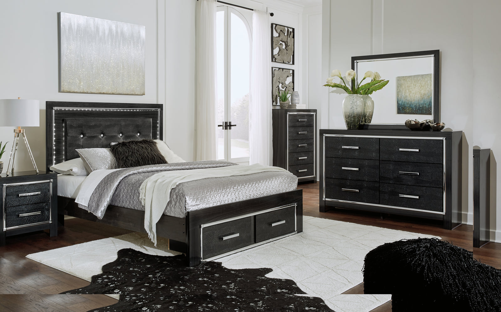 Kaydell Black Upholstered Panel Storage Bedroom Set