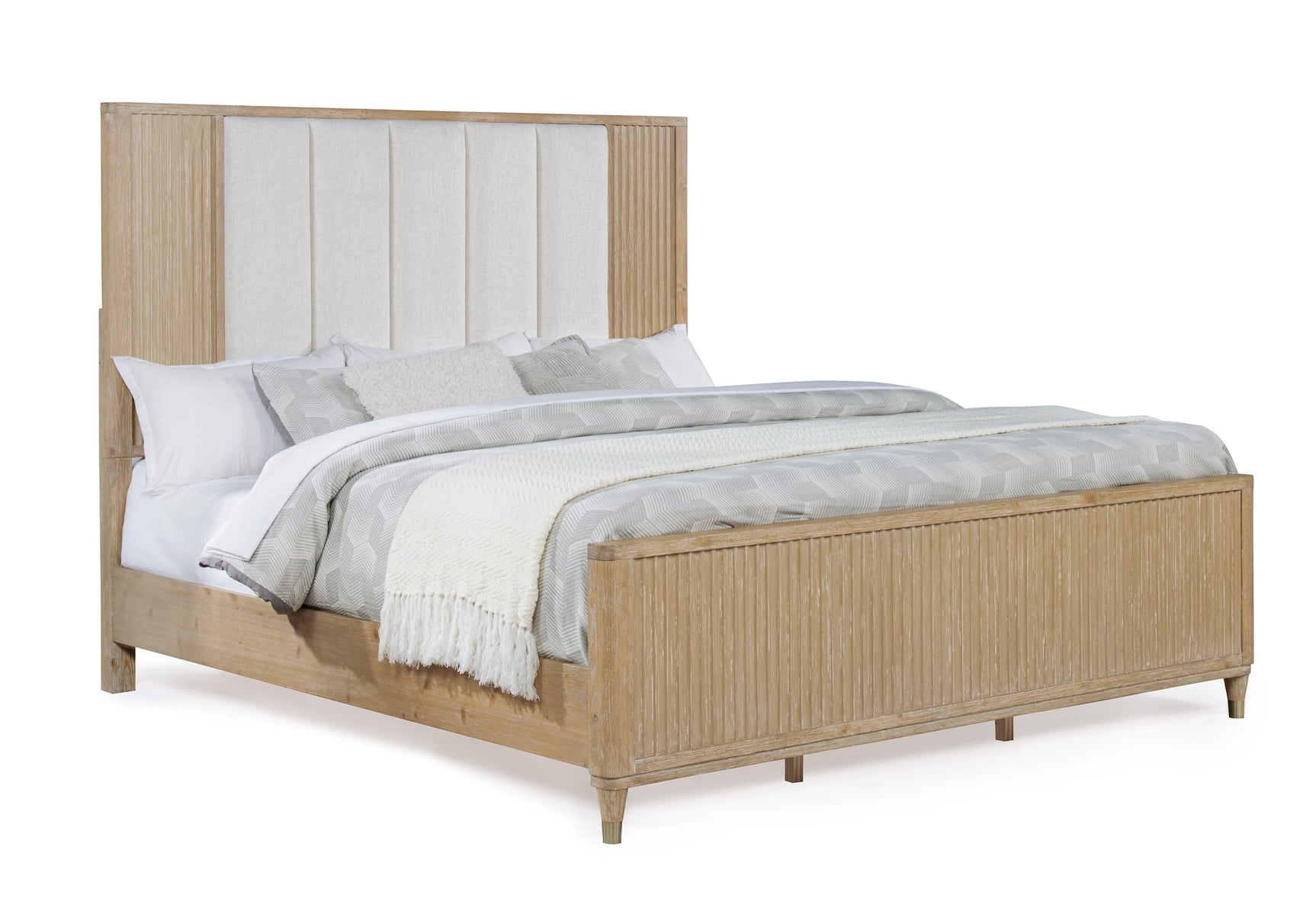 Kara Natural Upholstered Panel Bedroom Set king bed by Crownmark | Ella Furniture