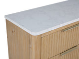 Kara Natural Upholstered Panel Queen Bed detail view by Crownmark | Ella Furniture