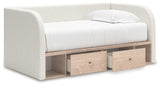 Arloster Tan/White Twin Upholstered Day Bed with Storage