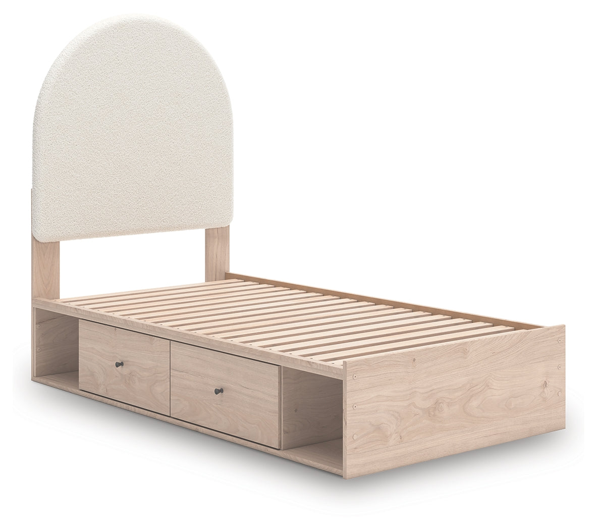 Arloster Tan/White Twin Upholstered Panel Bed with Storage