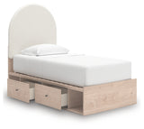 Arloster Tan/White Twin Upholstered Panel Bed with Storage