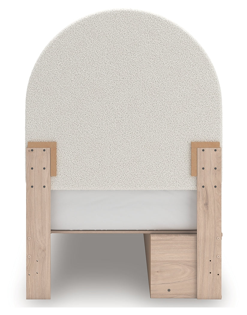 Arloster Tan/White Twin Upholstered Panel Bed with Storage