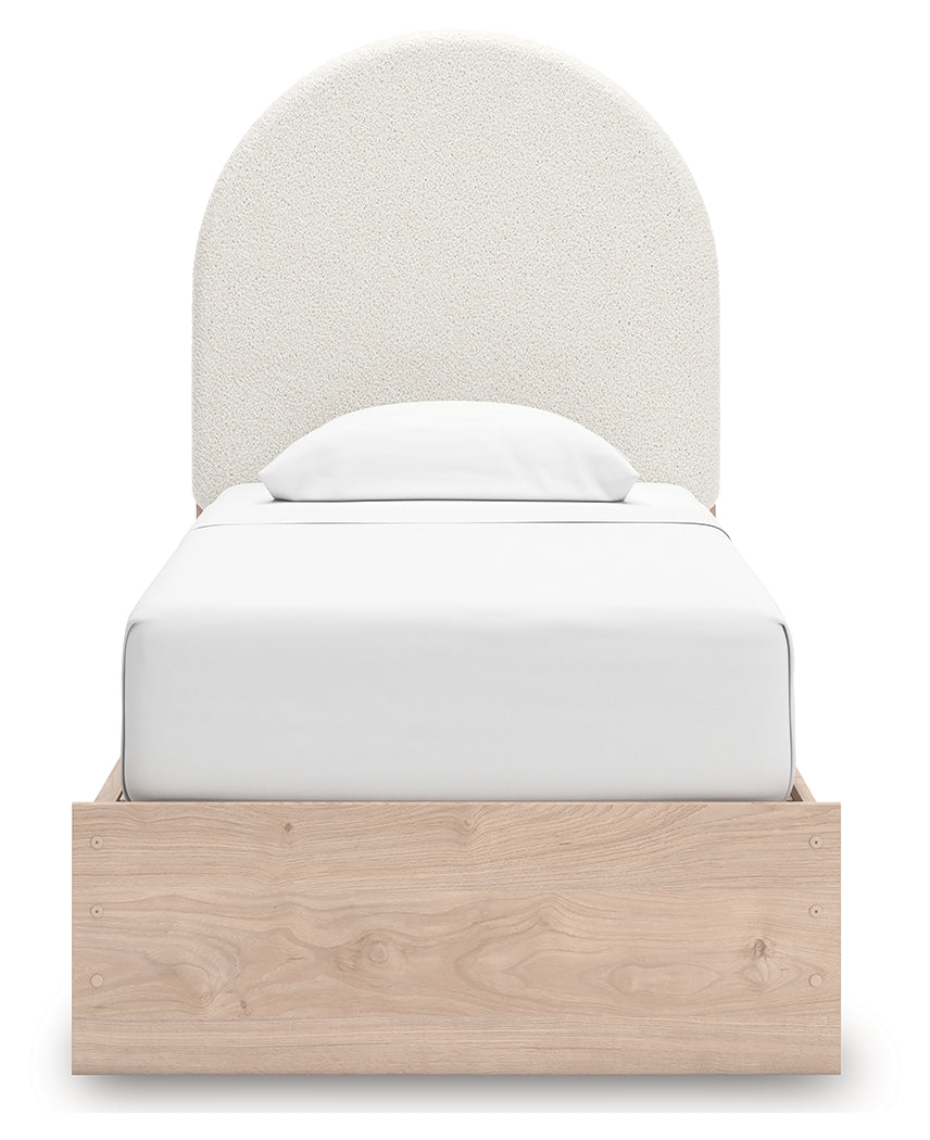 Arloster Tan/White Twin Upholstered Panel Bed with Storage