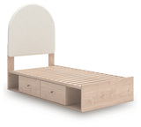 Shapella Tan/White Twin Upholstered Panel Bed with Storage