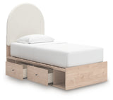 Shapella Tan/White Twin Upholstered Panel Bed with Storage