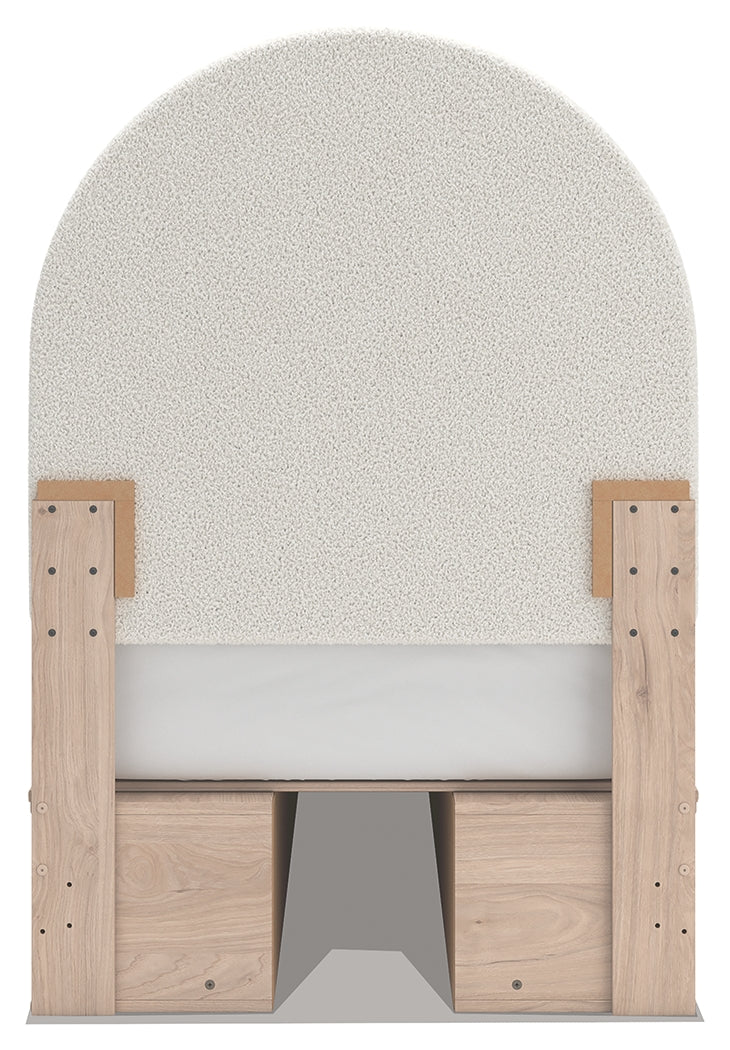 Shapella Tan/White Twin Upholstered Panel Bed with Storage