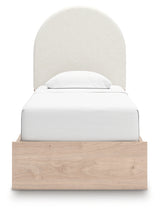 Shapella Tan/White Twin Upholstered Panel Bed with Storage