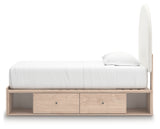 Shapella Tan/White Twin Upholstered Panel Bed with Storage