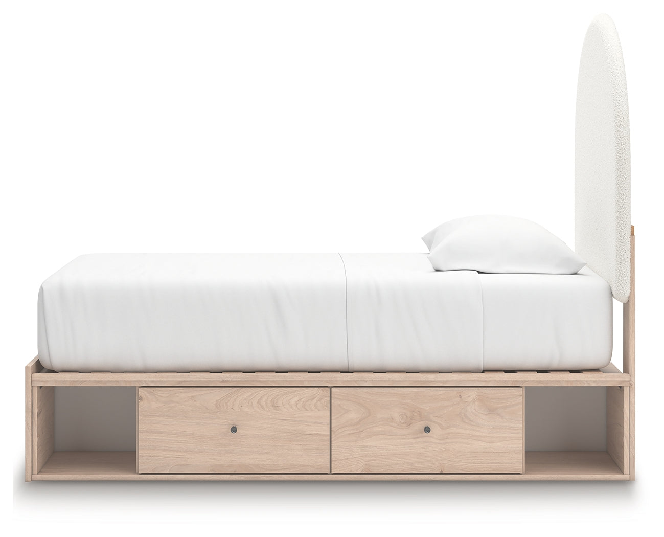 Shapella Tan/White Twin Upholstered Panel Bed with Storage