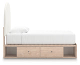 Shapella Tan/White Twin Upholstered Panel Bed with Storage