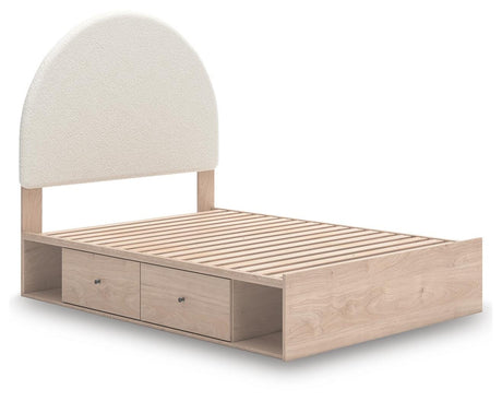 Arloster Tan/White Full Upholstered Panel Bed with Storage angled view