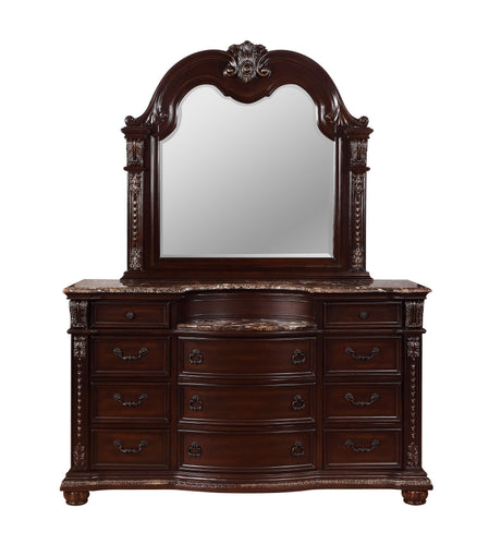 Stanley Cherry Brown Traditional Fabric Upholstered Tufted Sleigh Bedroom Set - Ella Furniture
