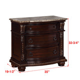 Stanley NightStand Brown, Traditional Wood And Veneers, Ornate Ring Hardware 3 Drawers - Ella Furniture