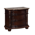 Stanley NightStand Brown, Traditional Wood And Veneers, Ornate Ring Hardware 3 Drawers - Ella Furniture