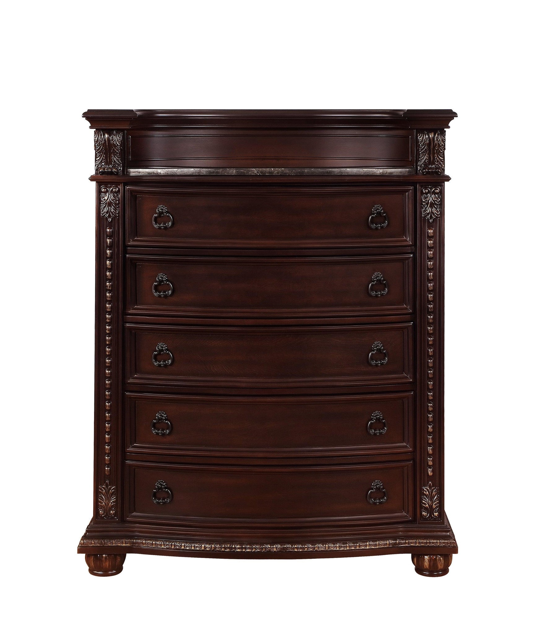 Stanley NightStand Brown, Traditional Wood And Veneers, Ornate Ring Hardware 3 Drawers - Ella Furniture