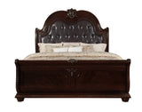 Stanley Cherry Brown Traditional Fabric Upholstered Tufted Sleigh Bedroom Set - Ella Furniture