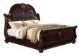 Stanley Cherry Brown Finish Modern Wood King Faux Leather Upholstered Tufted Sleigh Bed - Ella Furniture