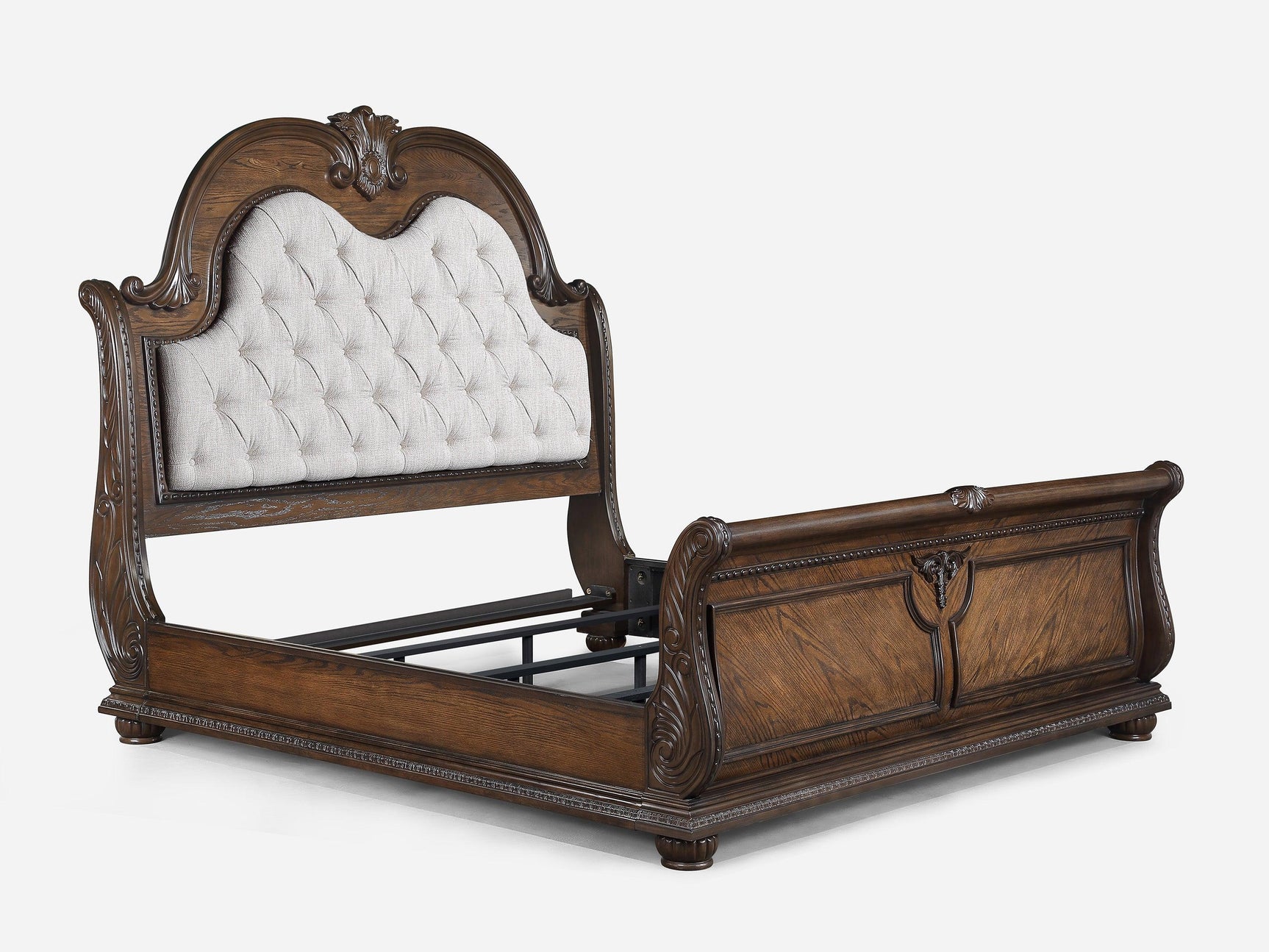 Stanley Coffee Brown Upholstered Tufted Sleigh Queen Bed