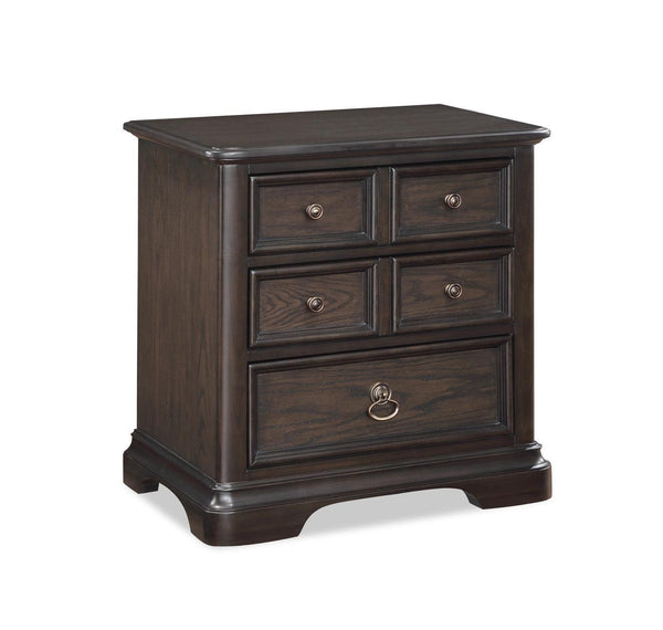Duke Night Stand Brown, Transitional Wood, 3 Spacious Drawers - Ella Furniture