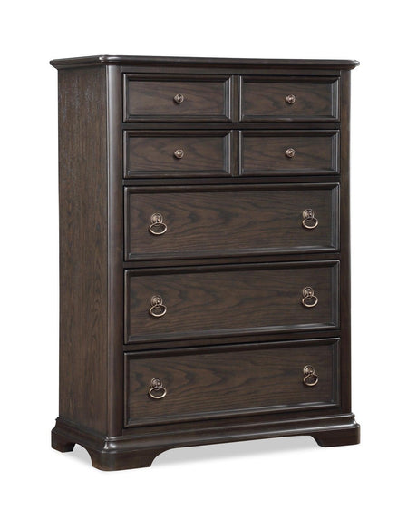 Duke Chest Grayish Brown, Modern Pine Solids And Veneers, Nickel Knob And Metal 5 Drawers - Ella Furniture