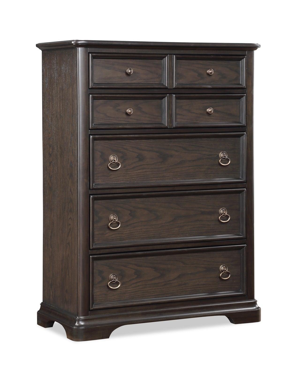 Duke Chest Grayish Brown, Modern Pine Solids And Veneers, Nickel Knob And Metal 5 Drawers - Ella Furniture
