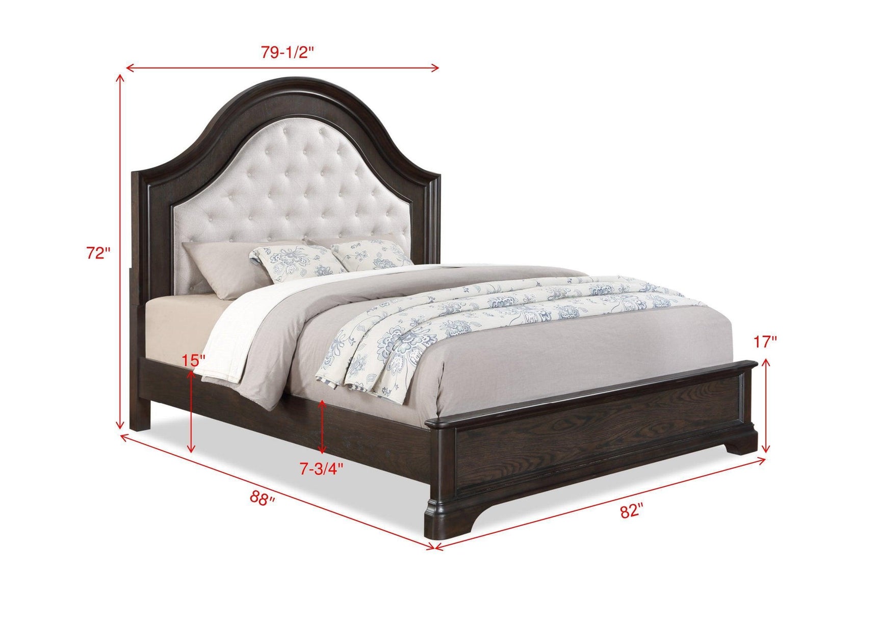 Duke Brown Finish Modern Wood Fabric Upholstered Tufted King Panel Bed - Ella Furniture