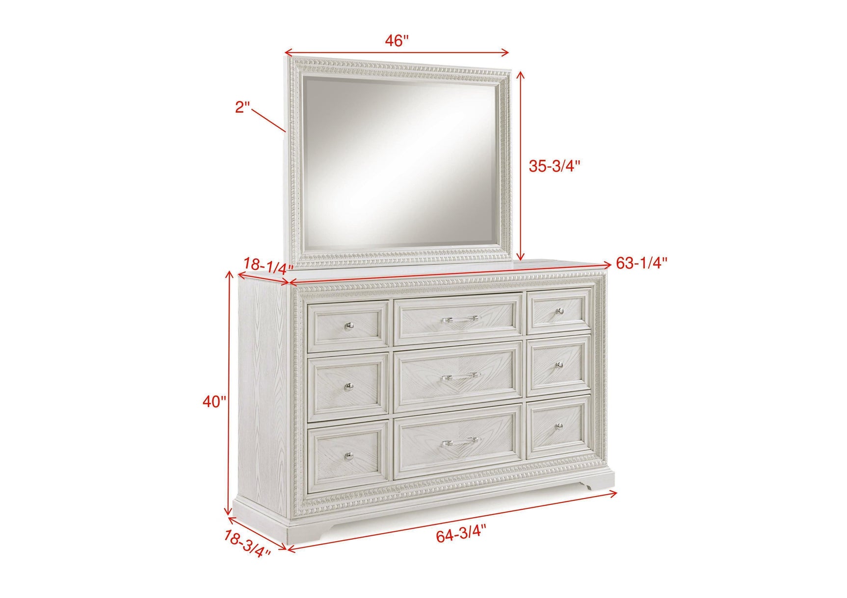 Alexandria Cream 6 Drawers Dresser