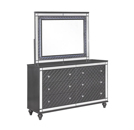 Refino Gray Sleek And Modern Queen LED Faux Leather Upholstered Tufted Panel Bed - Ella Furniture