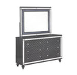 Refino Glamorous Dresser Gray, Modern Wood, Faux Crystal 6 Drawers - Ella Furniture