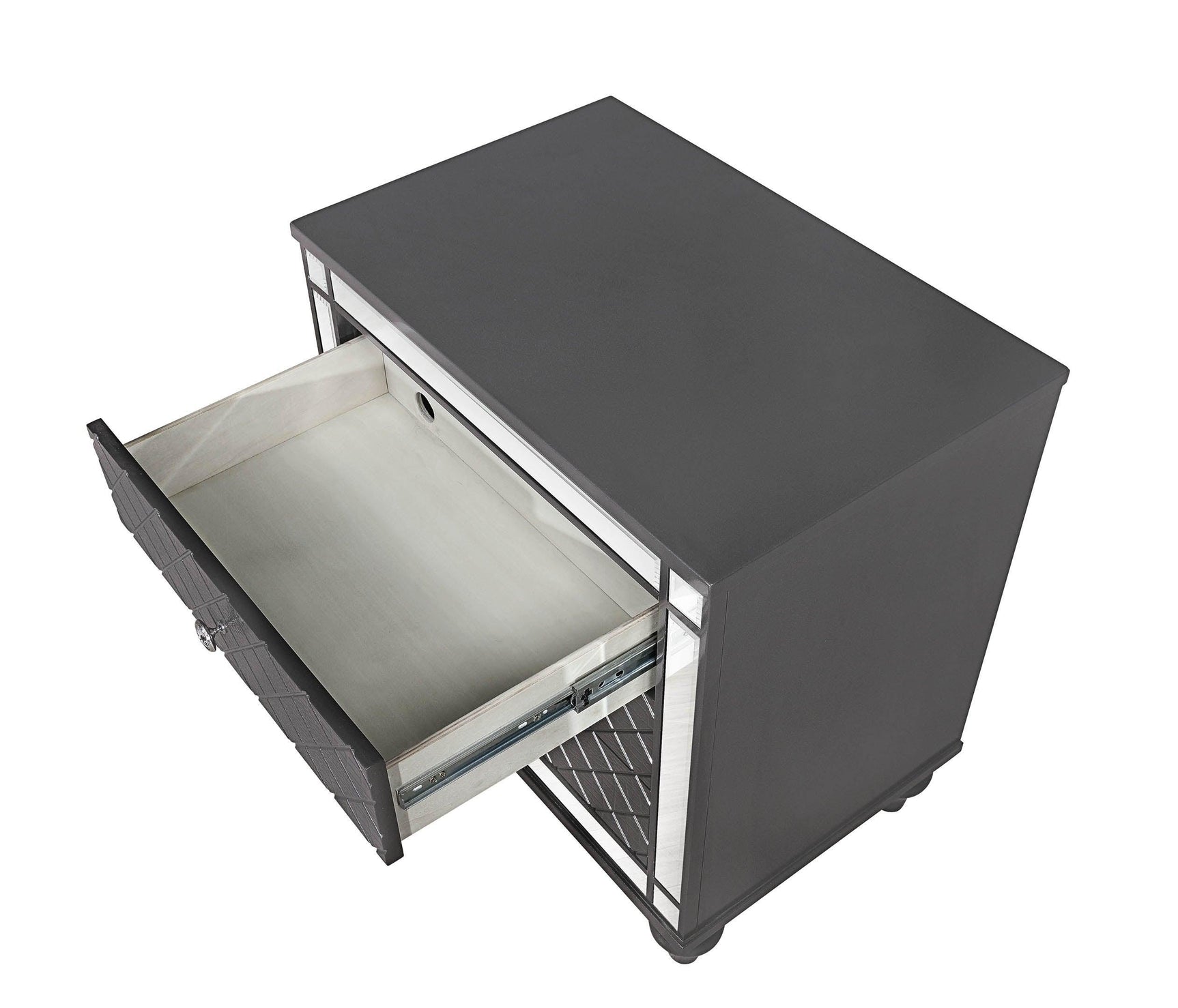 Refino Glamorous Dresser Gray, Modern Wood, Faux Crystal 6 Drawers - Ella Furniture