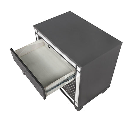 Refino Gray Sleek And Modern Queen LED Faux Leather Upholstered Tufted Panel Bed - Ella Furniture