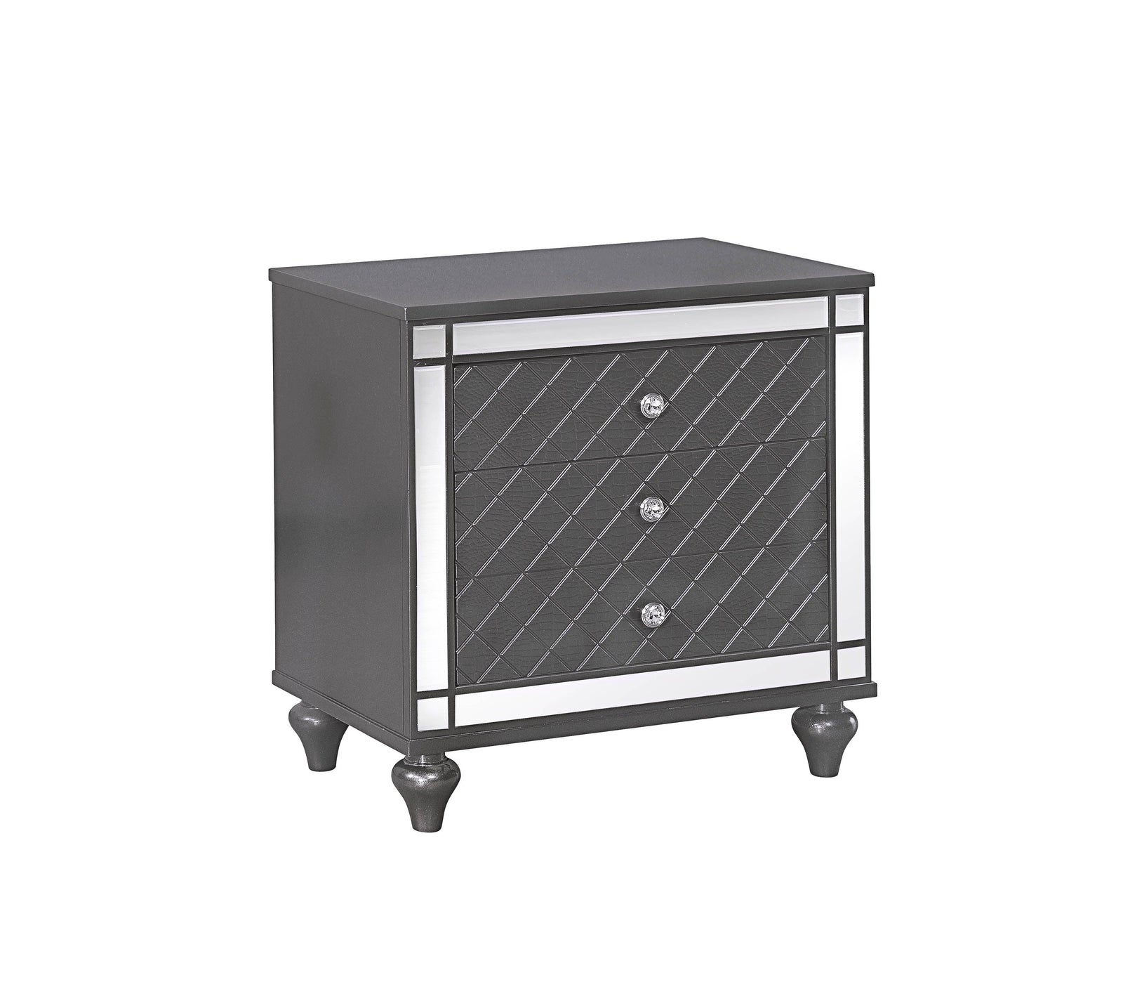 Refino Night Stand Gray, Contemporary Modern Wood, Nickel Knob 3 Drawers - Ella Furniture