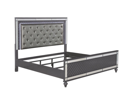 Refino Gray Stunning And Modern King LED Faux Leather Upholstered Tufted Panel Bed - Ella Furniture