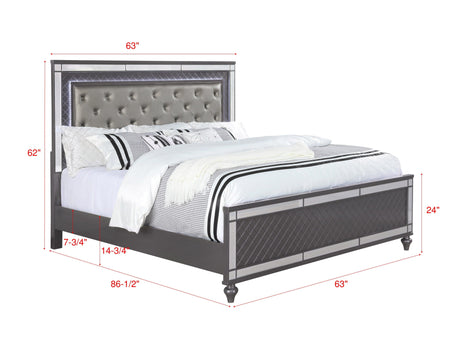 Refino Gray LED Modern Sleek Fabric Upholstered Tufted Panel Bedroom Set - Ella Furniture