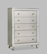 Cristian Champagne Contemporary And Traditional King LED Faux Leather Upholstered Panel Bed - Ella Furniture
