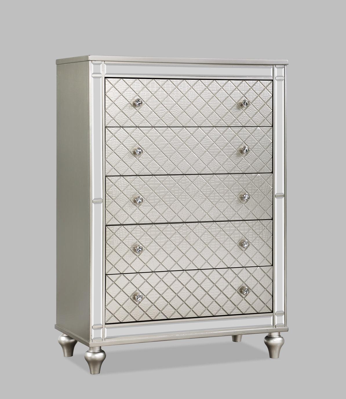 Cristian Champagne Contemporary And Traditional King LED Faux Leather Upholstered Panel Bed - Ella Furniture