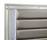Cristian Champagne Contemporary And Traditional King LED Faux Leather Upholstered Panel Bed - Ella Furniture