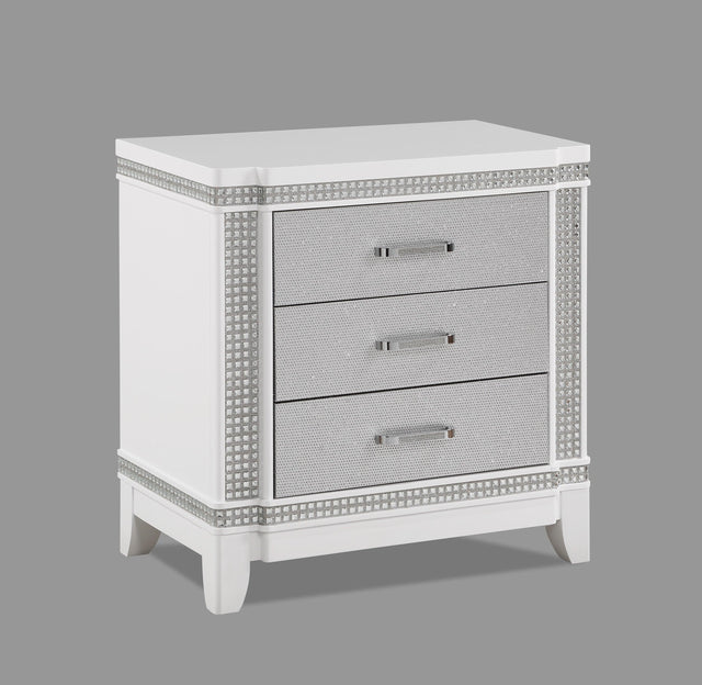 Ariane NightStand White/Cream, Transitional Wood, 3 Spacious Drawers - Ella Furniture