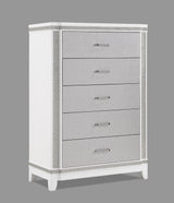 Ariane Chest White/Silver, Classic And Modern Wood, Metal 5 Drawers - Ella Furniture