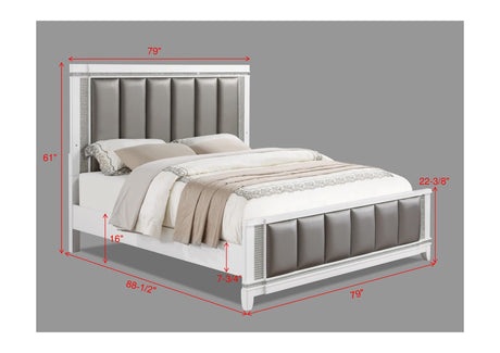 Ariane Silver Modern Solid Hardwood Faux Leather Upholstered Queen Panel Bed - Ella Furniture